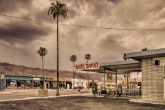 Empty jelly donut stand in a Mojave desert town
