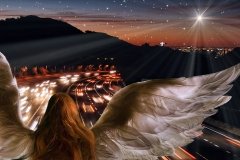 An angel guards over traffic on the Los Angeles 101 Freeway North.