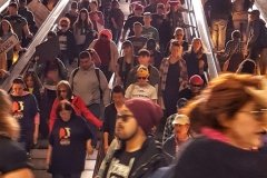 People arrive at the Women's March Los Angeles.